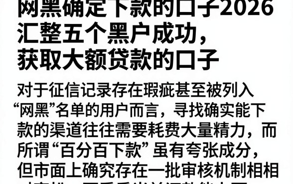 网黑确定下款的口子2026，汇整五个黑户成功获取大额贷款的口子