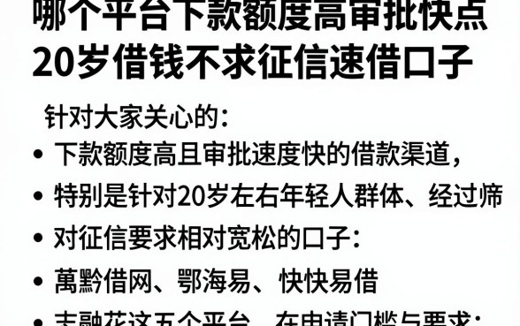 哪个平台下款额度高审批快点，理出五个20岁借钱不求征信速借口子
