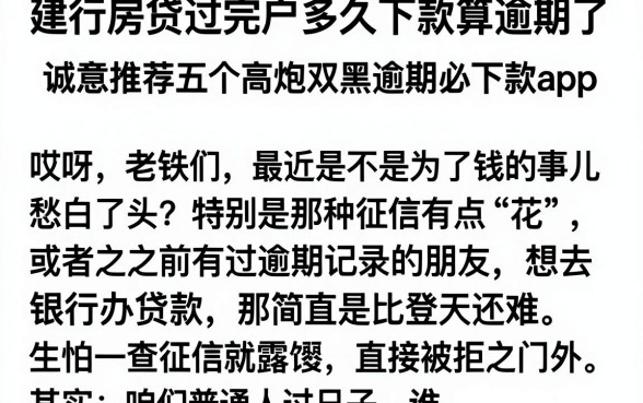 建行房贷过完户多久下款算逾期了，诚意推荐五个高炮双黑逾期必下款app