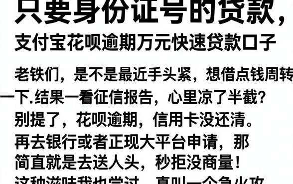 只要身份证号的贷款，陈列五个支付宝花呗逾期万元快速贷款口子