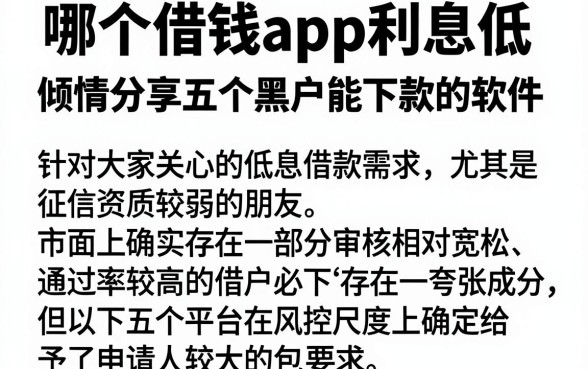 哪个借钱app利息低，倾情分享五个黑户能下款的软件