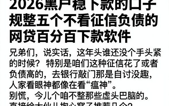 2026黑户稳下款的口子,规整五个不看征信负债的网贷百分百下款软件