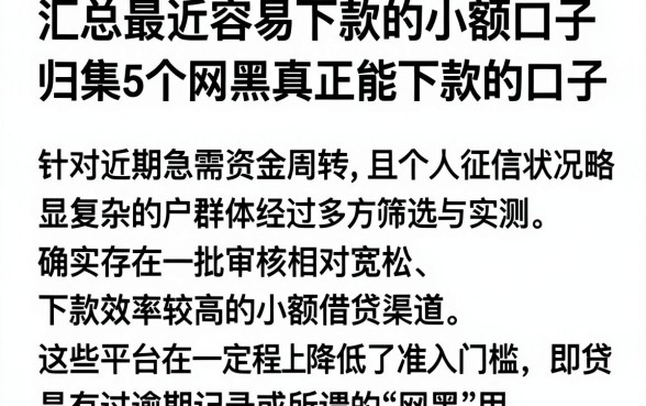 汇总最近容易下款的小额口子，归集5个网黑真正能下款的口子