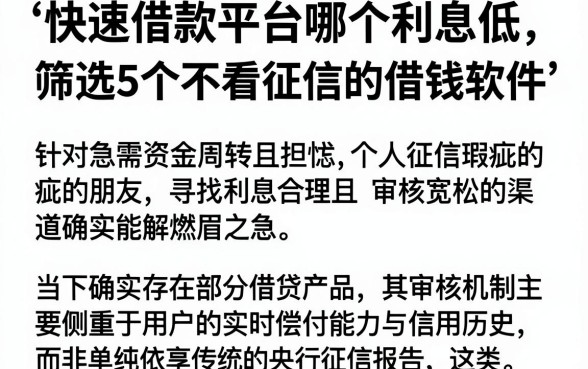 快速借款平台哪个利息低,筛选5个不看征信的借钱软件