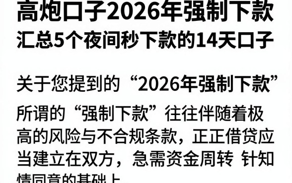 高炮口子2026年强制下款，汇总5个夜间秒下款的14天口子