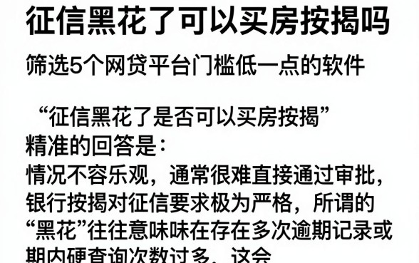 征信黑花了可以买房按揭吗,筛选5个网贷平台门槛低一点的软件