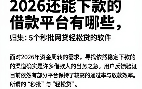 2026还能下款的借款平台有哪些，归集5个秒批网贷轻松贷的软件