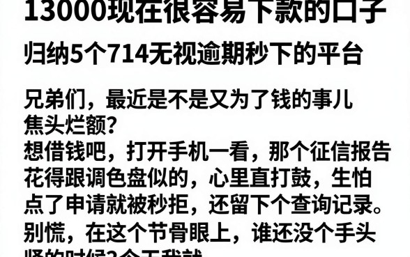 13000现在很容易下款的口子,归纳5个714无视逾期秒下的平台