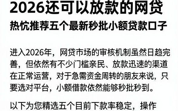 2026还可以放款的网贷,热忱推荐五个最新秒批小额贷款口子