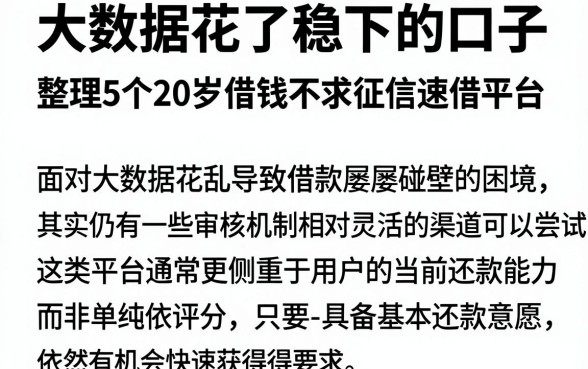 大数据花了稳下的口子，整理5个20岁借钱不求征信速借平台