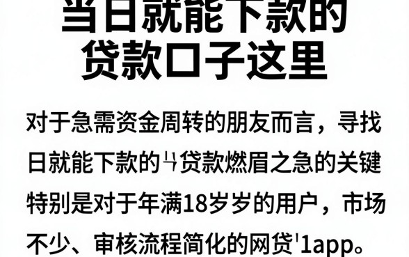当日就能下款的贷款口子这里，细致阐述五个网贷容易下款18岁的app