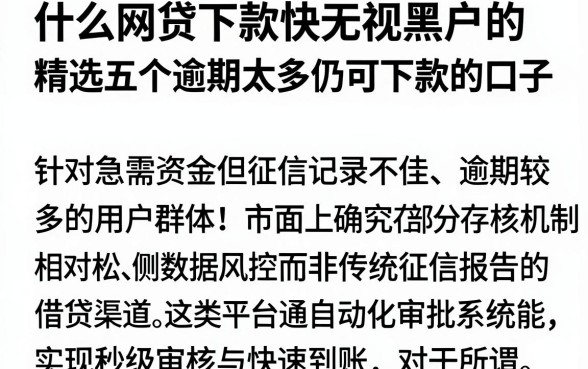什么网贷下款快无视黑户的,精选五个逾期太多仍可下款的口子