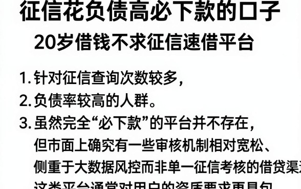 征信花负债高必下款的口子，概括5个20岁借钱不求征信速借平台