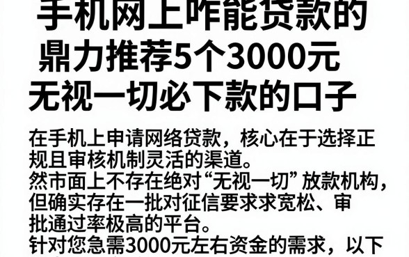 手机网上咋能贷款的,鼎力推荐5个3000元无视一切必下款的口子