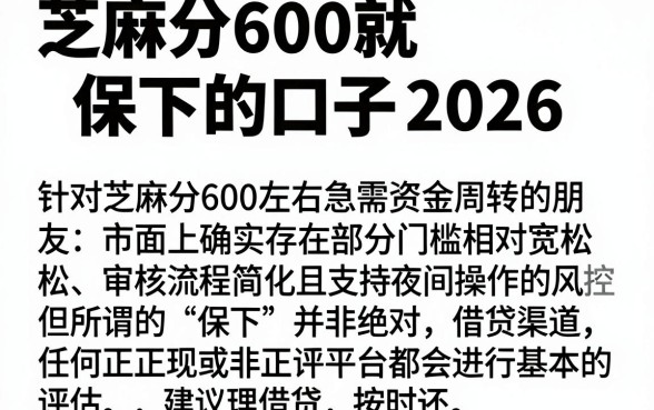 芝麻分600就保下的口子2026，诚意推荐五个不审核夜间直接放款的网贷软件