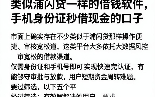 类似浦闪贷一样的借钱软件，理出五个手机身份证秒借现金的口子