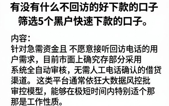 有没有什么不回访的好下款的口子，筛选5个黑户快速下款的口子