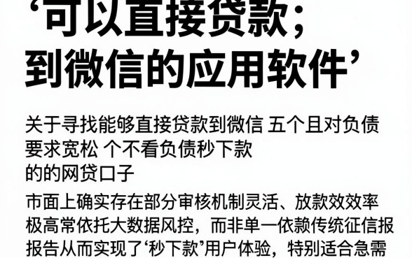 可以直接贷款到微信的应用软件,揭秘五个不看负债秒下款的网贷口子