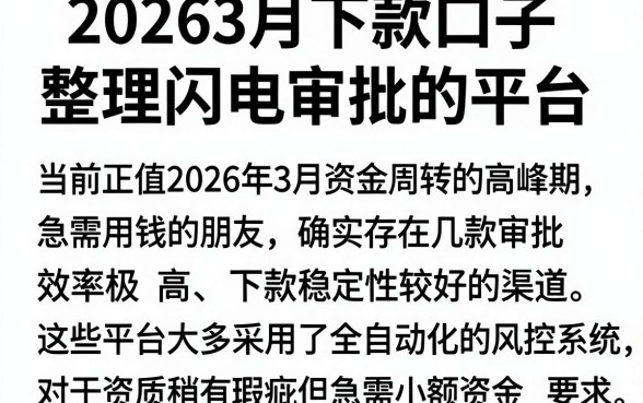 20263月下款口子，整理五个闪电审批的平台