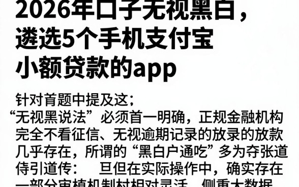2026年口子无视黑白，遴选5个手机支付宝小额贷款的app