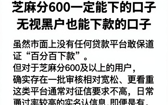 芝麻分600一定能下的口子,概括5个无视黑户也能下款的口子