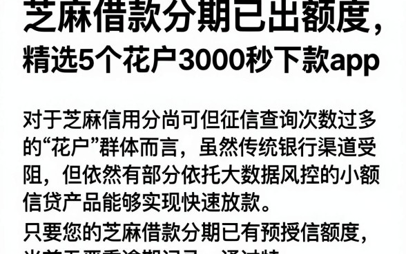 芝麻借款分期已出额度，精选5个花户3000秒下款app