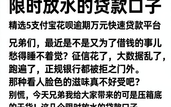 限时放水的贷款口子，精选5个支付宝花呗逾期万元快速贷款平台