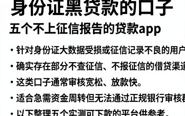 身份证黑贷款的口子，整理五个不上征信报告的贷款app