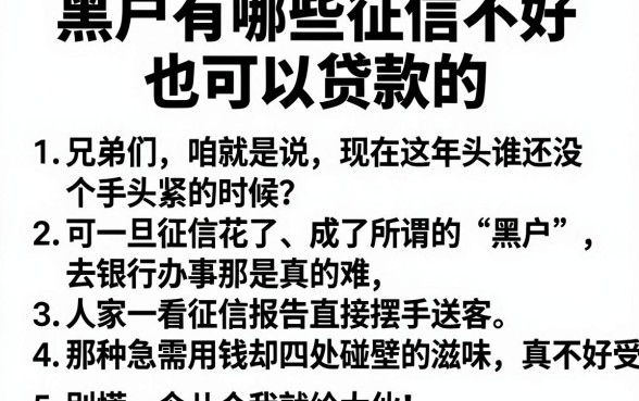 黑户有哪些征信不好也可以贷款的，条列5个有逾期借款容易通过的口子
