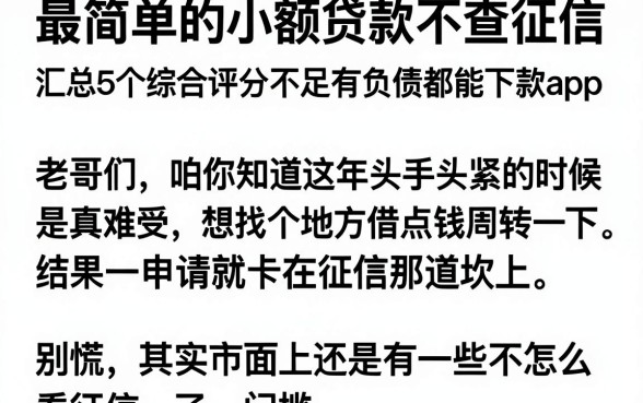 最简单的小额贷款不查征信,汇总5个综合评分不足有负债都能下款app