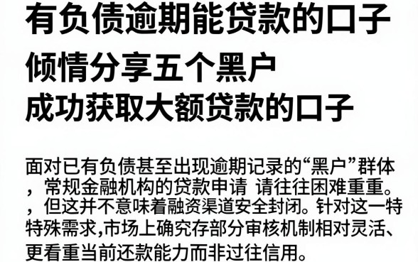有负债逾期能贷款的口子，倾情分享五个黑户成功获取大额贷款的口子