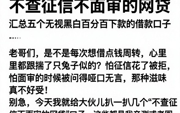 不查征信不面审的网贷,汇总五个无视黑白百分百下款的借款口子