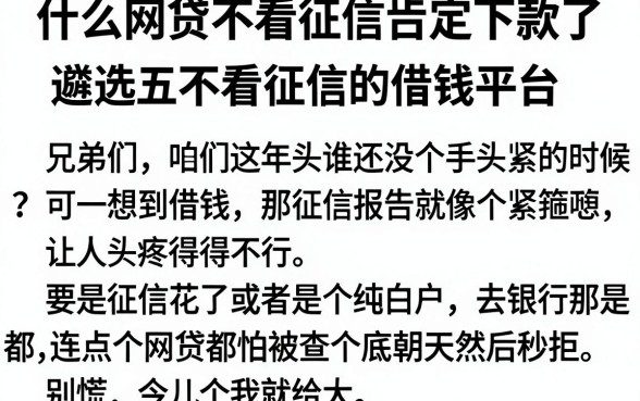 什么网贷不看征信肯定下款了，遴选五个不看征信的借钱平台