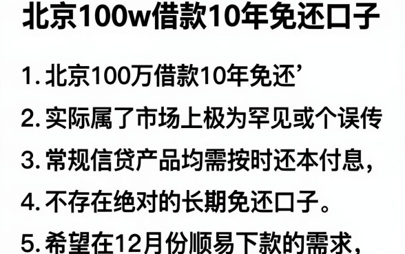 北京100w借款10年免还口子，条列5个12月能贷款的平台