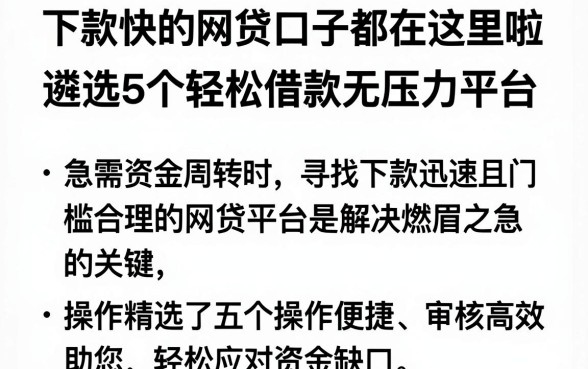 下款快的网贷口子都在这里啦,遴选5个轻松借款无压力平台