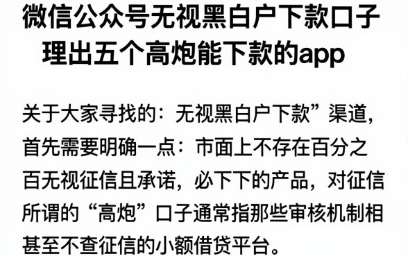 微信公众号无视黑白户下款口子，理出五个高炮能下款的app