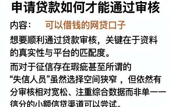 申请贷款如何才能通过审核，概括五个失信人员可以借钱的网贷口子