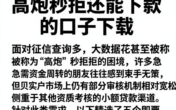 高炮秒拒还能下款的口子下载，归纳5个黑户可快速办理小额贷款业务的app