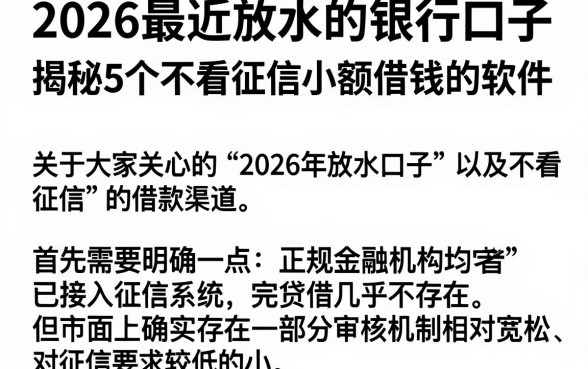 2026最近放水的银行口子，揭秘5个不看征信小额借钱的软件