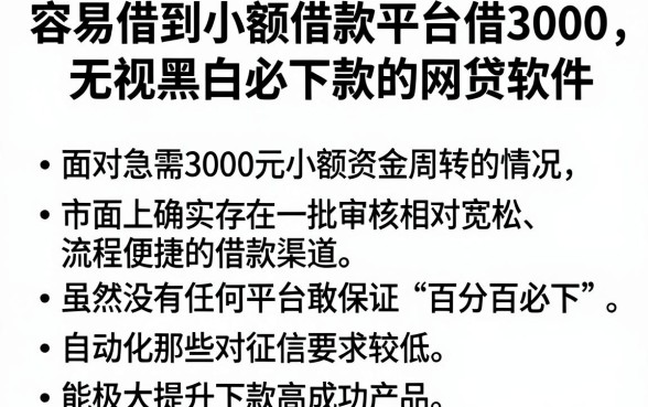 容易借到小额借款平台借3000，整理五个无视黑白必下款的网贷软件