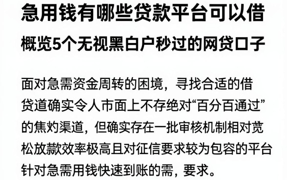 急用钱有哪些贷款平台可以借，概览5个无视黑白户秒过的网贷口子