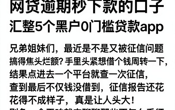 网贷逾期秒下款的口子，汇整5个黑户0门槛贷款app