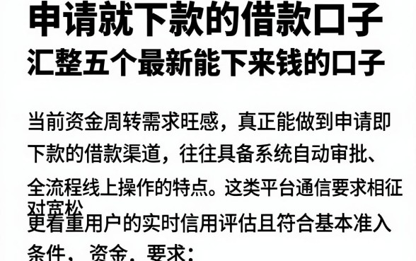 申请就下款的借款口子,汇整五个最新能下来钱的口子