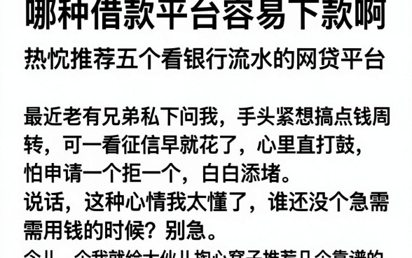哪种借款平台容易下款啊，热忱推荐五个看银行流水的网贷平台