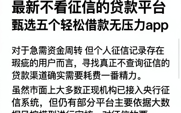 最新不看征信的贷款平台,甄选五个轻松借款无压力app