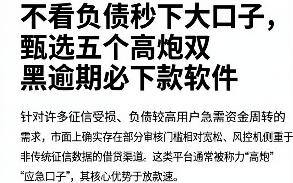 不看负债秒下大口子,甄选五个高炮双黑逾期必下款软件
