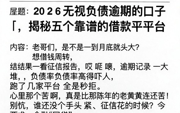 2026无视负债逾期的口子，揭秘五个靠谱的借款平台