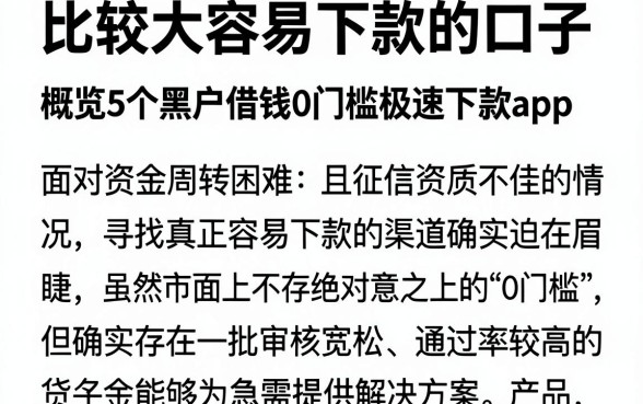 比较大容易下款的口子，概览5个黑户借钱0门槛极速下款app