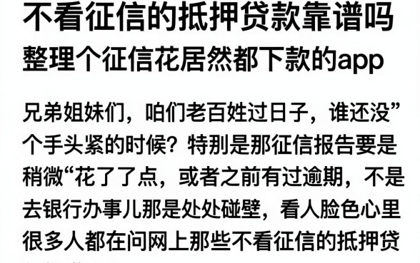 不看征信的抵押贷款靠谱吗，整理五个征信花居然都下款的app