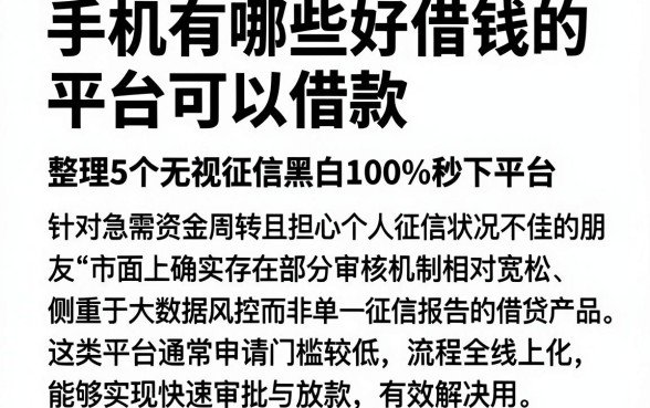 手机有哪些好借钱的平台可以借款，整理5个无视征信黑白100%秒下平台